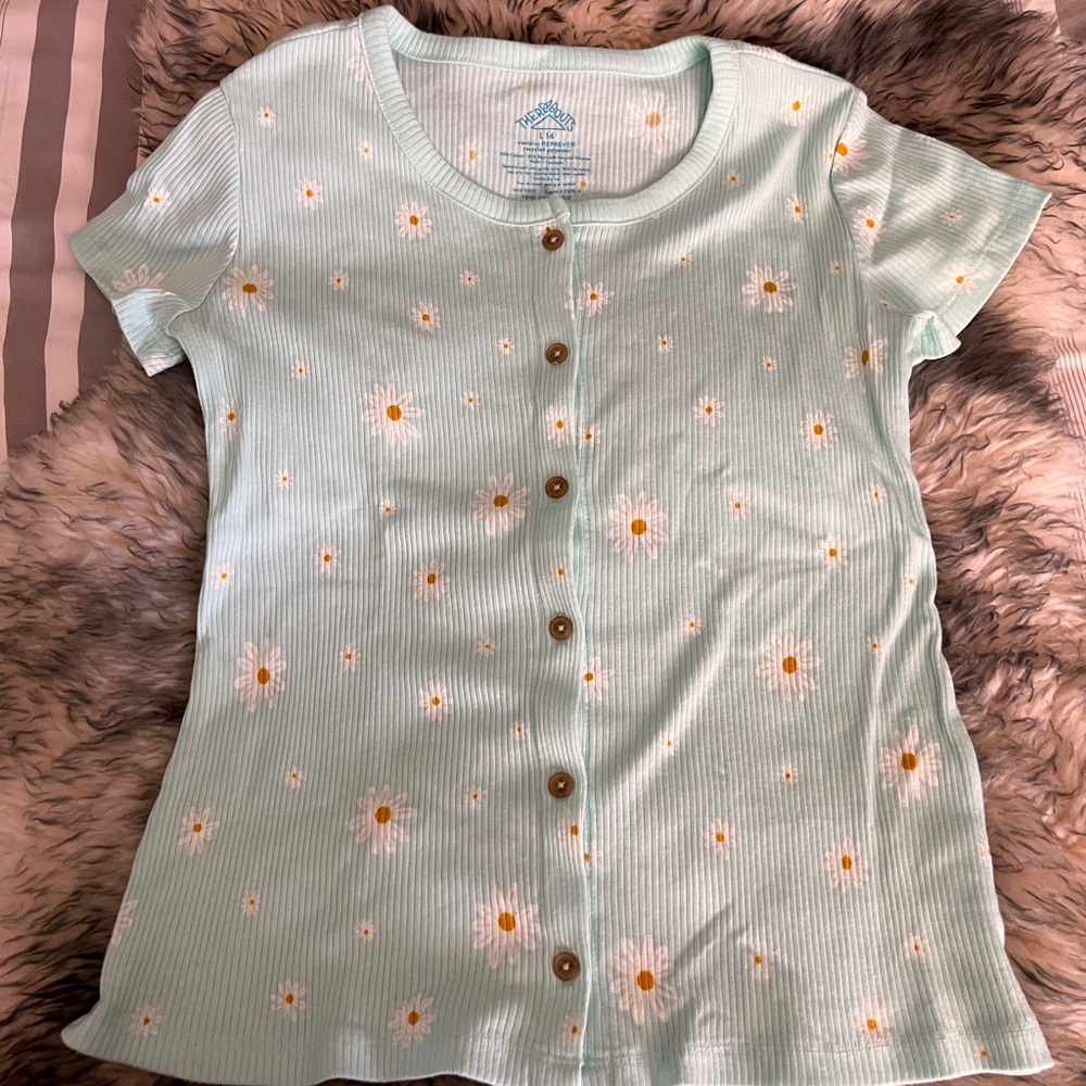 Mint Green Floral Button-Up Top